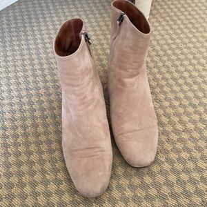 Soft pink suede booties from Anthropologie.
